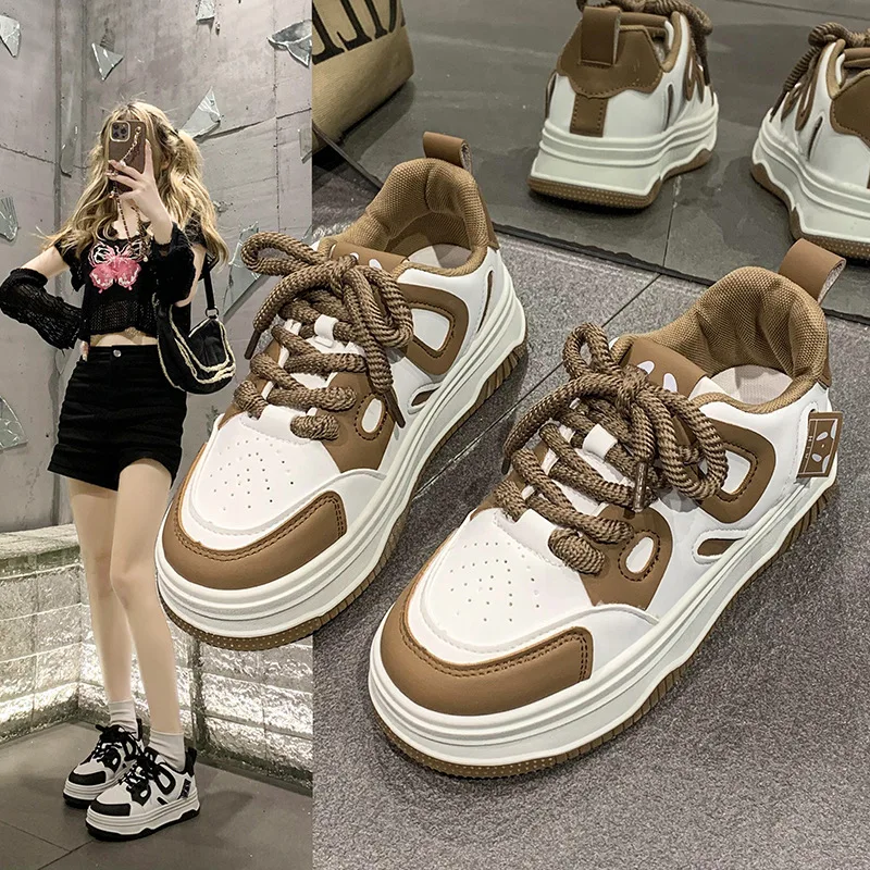 

Thick Soled Casual Shoes, Spring 2024 New Board Shoes, Lace Up Flat Sports Shoes, Women's Running Shoes