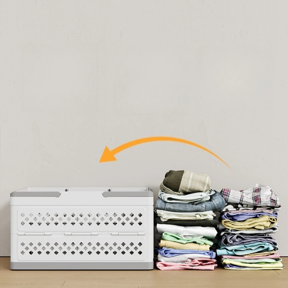 Large Capacity Collapsible Storage Box Hollow Ventilation Design Plastic Folding Organizer Bin with Portable Handle for Bathroom
