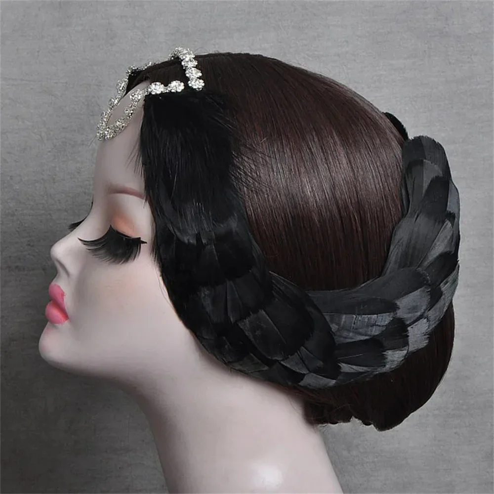 Nouveau Swan Lake Ballet blanc noir cheveux plume bandeau avec diamant strass coiffure plume casque