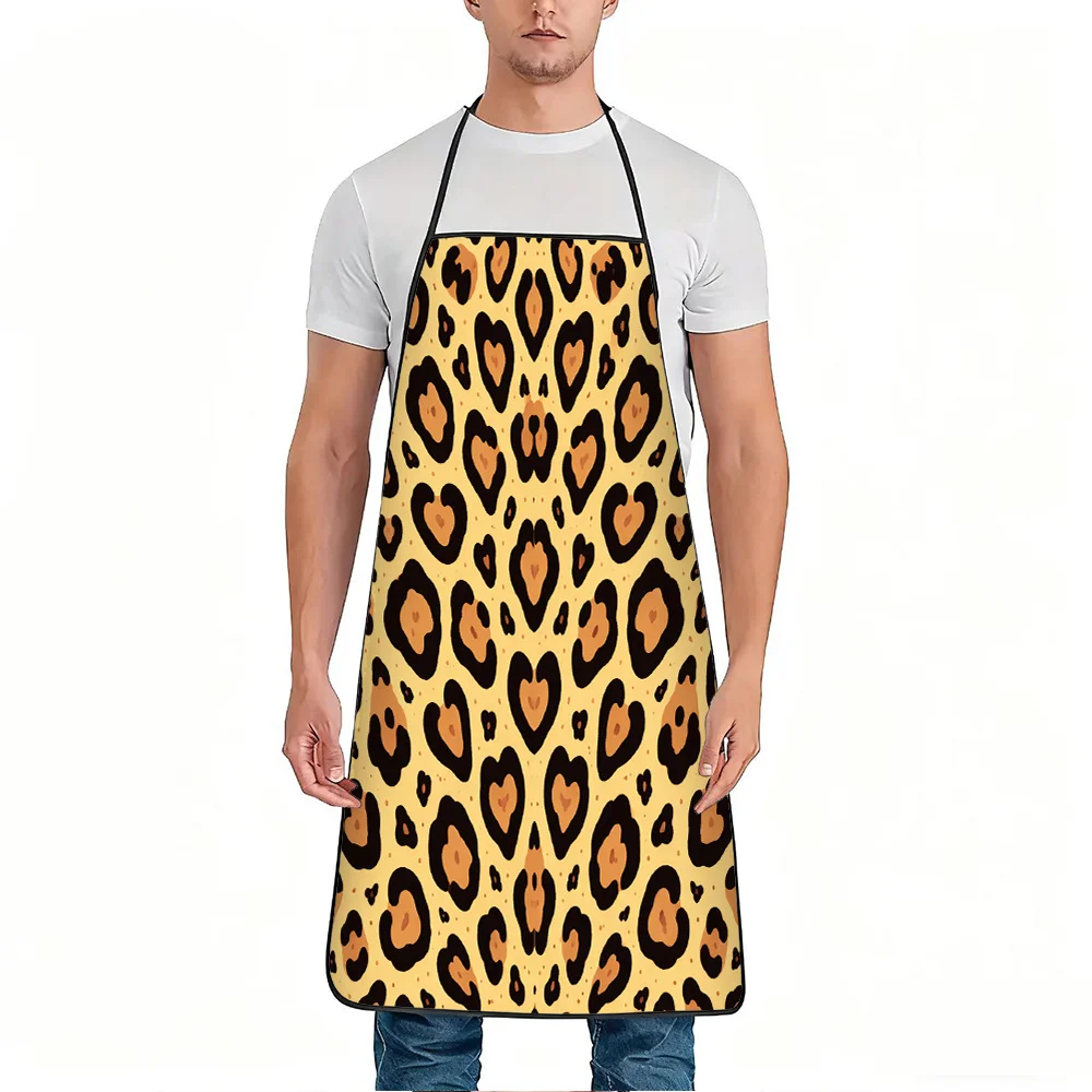 1pc Leopard Heart Print Apron, Durable And Easy to Clean, Adjustable Waistband, Polyester Material, for Kitchen Cooking, Gardeni