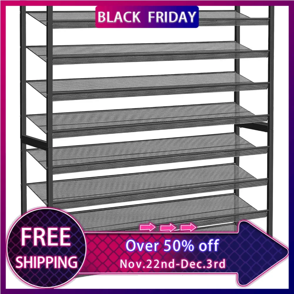 

8 Tier Shoe Rack Organizer,Max Holds 50 Pairs,Metal Shoe Storage Shelf,4-Tier Stackable Shoes Organizer for Garage, Entryway