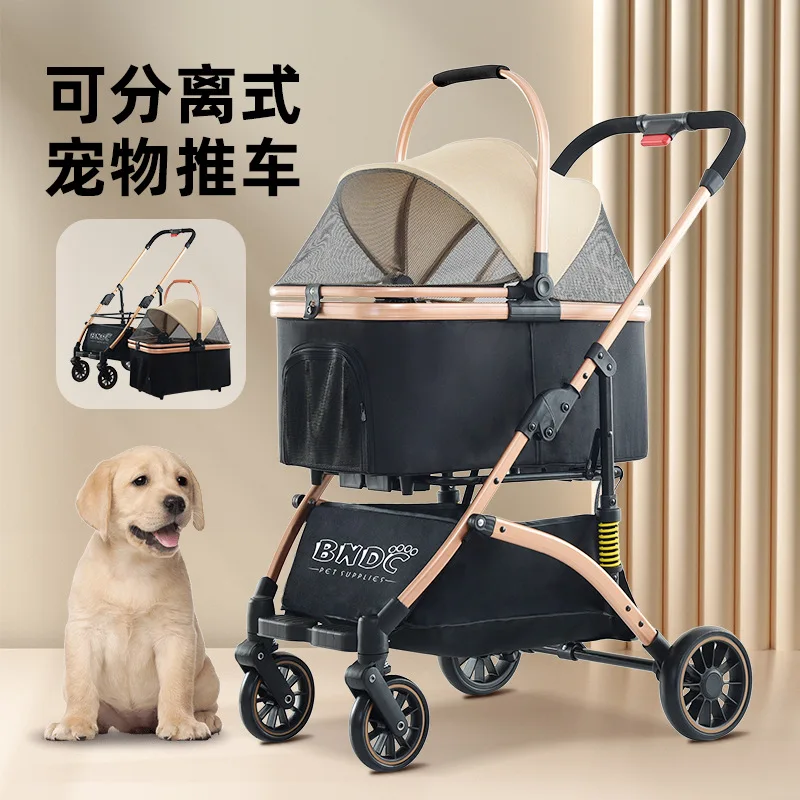 

B2 in 1 Stroller Dog Box Transport Foldable Cat Stroller, 360 Wear-resistant Rubber Wheels, with Storage Basket