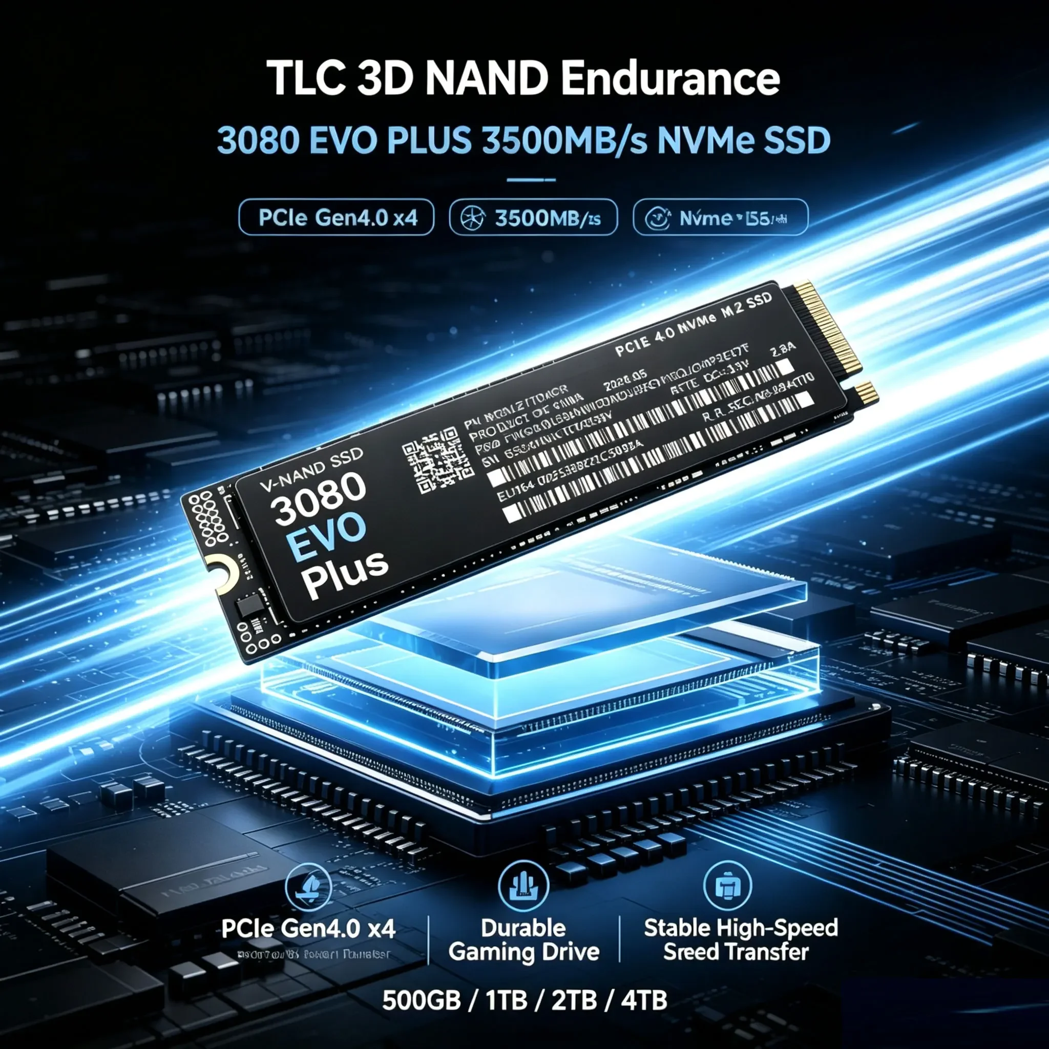 Internal M.2 2280 NVMe SSD 3080 EVO Plus PCIe4.0 X4 3500MB/s TLC 3D NAND 500‑4TB Solid State Storage for PS5 Gaming PC Desktop