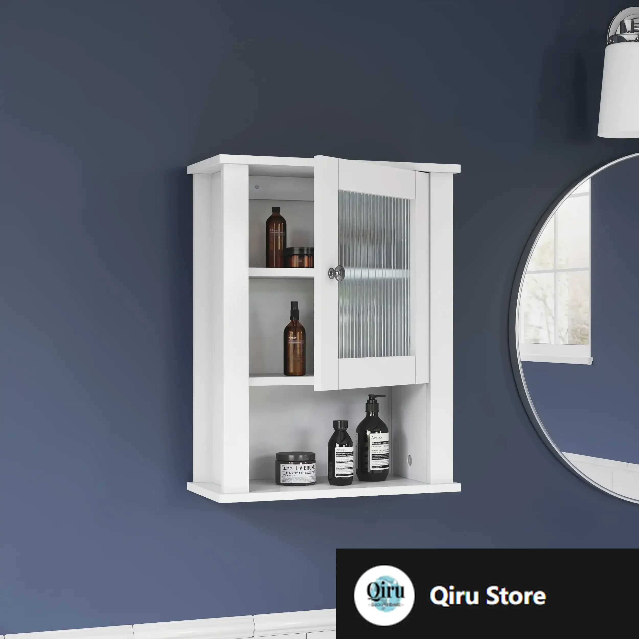 

Prescott Single Door Bathroom and Laundry Wall Mount Storage Medicine Cabinet with Open and Adjustable Shelf - White