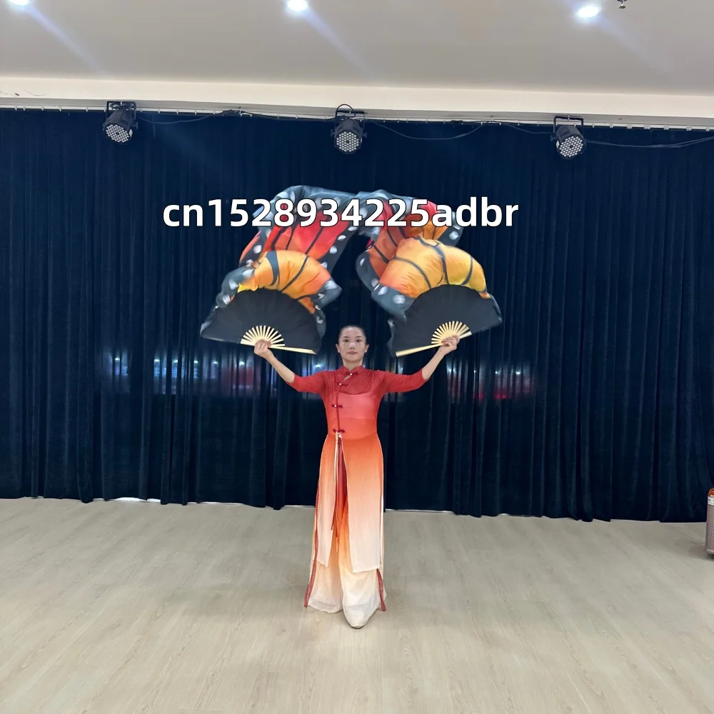 1PC Butterfly Wings Dancing Fan Performance Props Stage Show Silk Fan Gradient Printing Large-sized Light and Graceful Fan