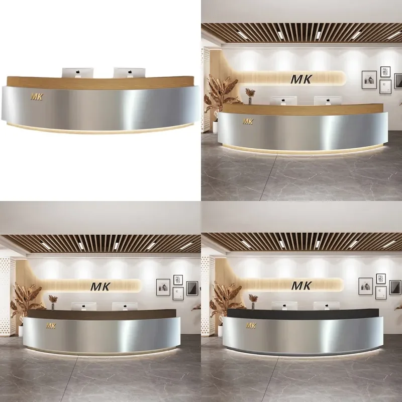 Modern Curved Stainless Steel Reception Desk for Salon Barber Shop Beauty Store Front Office Counter Table