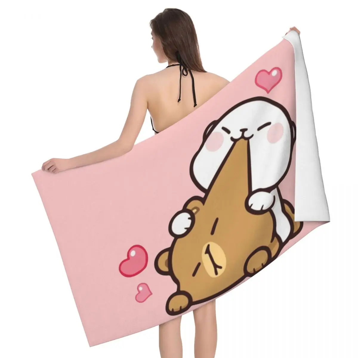 Honey Peach Cat Cartoon Beach Towel Quick Drying Cute Microfiber Bath Beach Towel Sauna Bathroom Travel Picnic Women Couple Gift