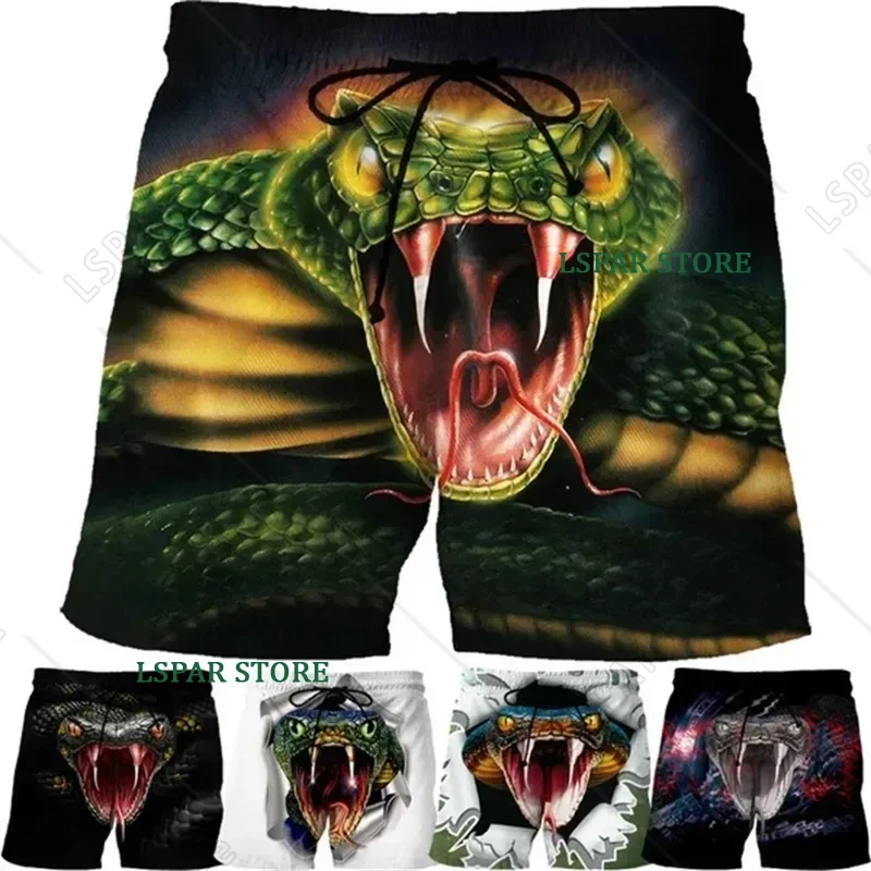 Animal Snake Graphic Board Shorts For Men 3D Printing Seaside Leisure Vacation Hip-hop Beach Shorts Breathable Gym Swim Trunk