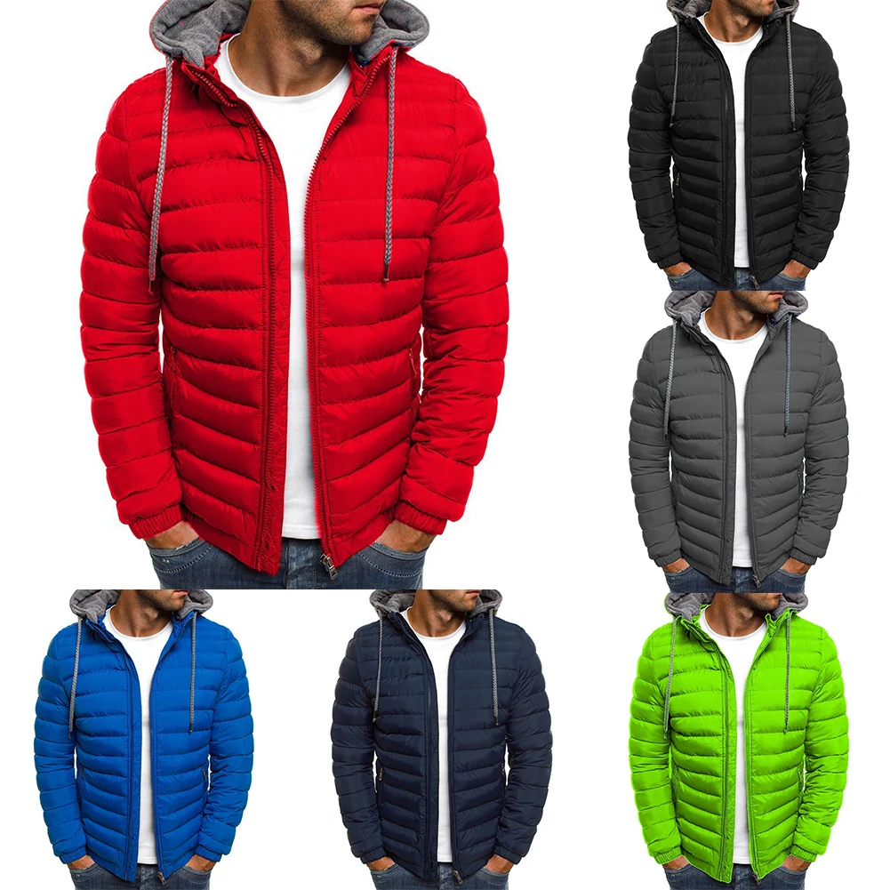 Men Autumn Winter Warm Hooded Puffer Zip Up Jacket Quilted Padded Coat Casual Outwear Bubble Dow Coat Thick