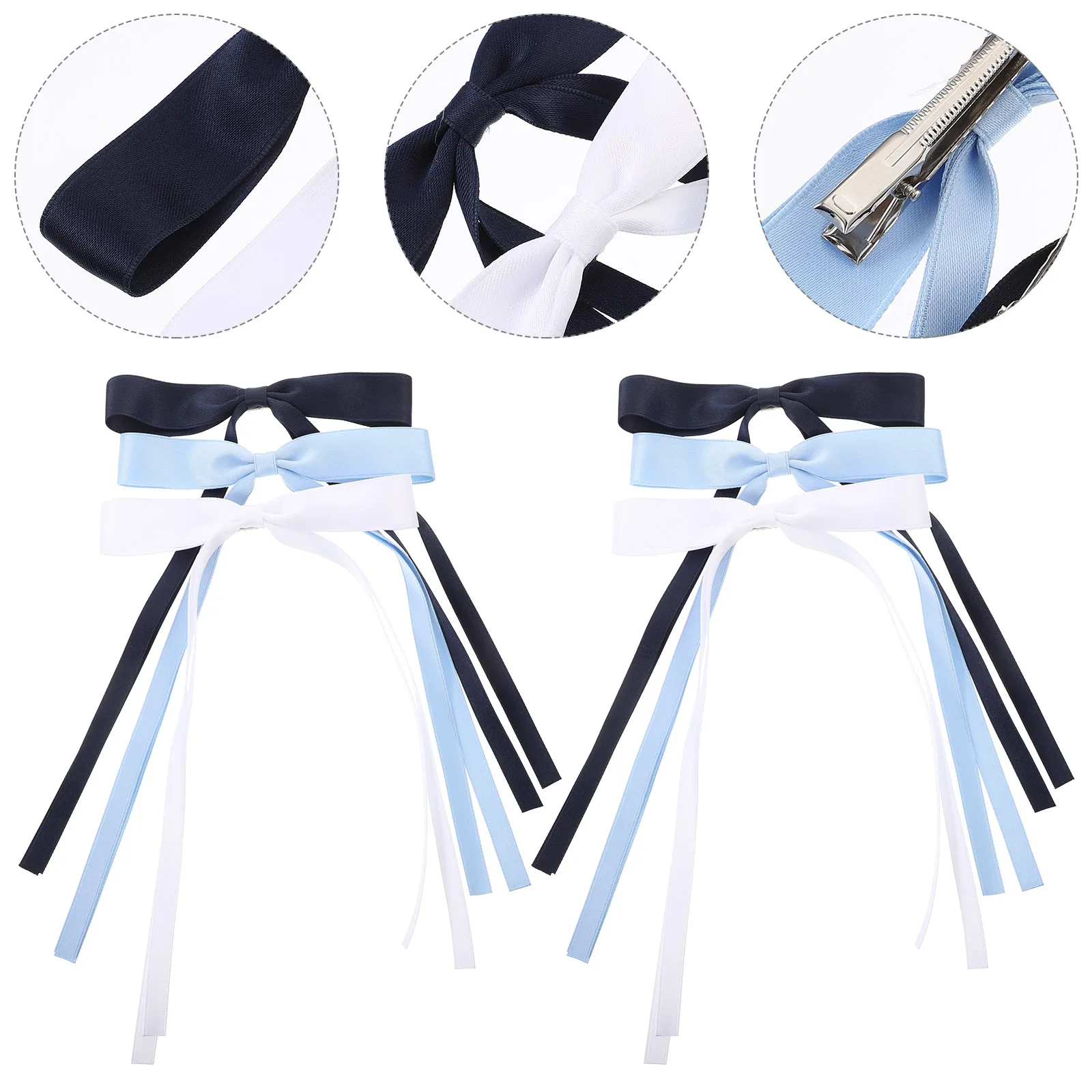 

6pcs Hair Bow Clips Women Black White Double Layer Lace Ribbon Duckbill Hairpins Daily Occasion Hair Accessories