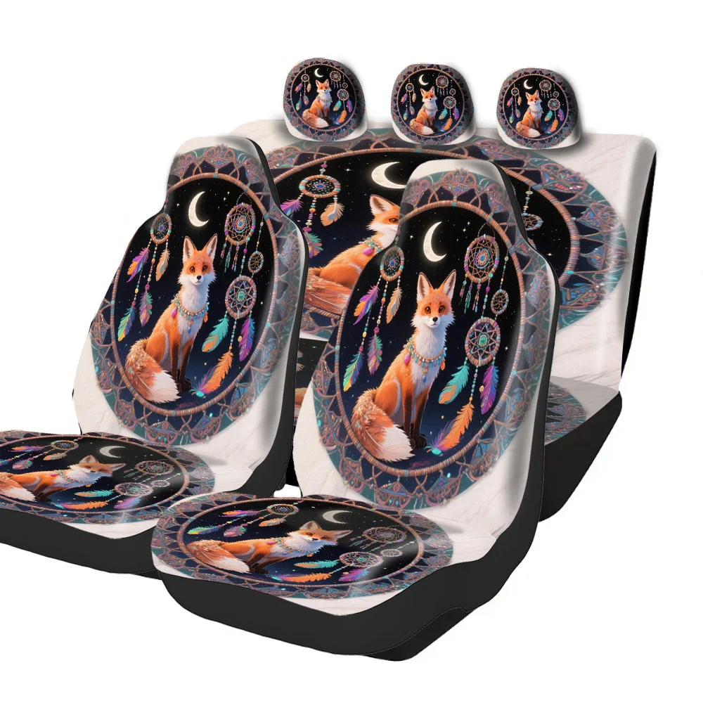 Stylish Car Seat Covers Adorned With Designs For Halloween, Christmas, New Year, And Easter, Showcasing Foxes And Dreamcatchers