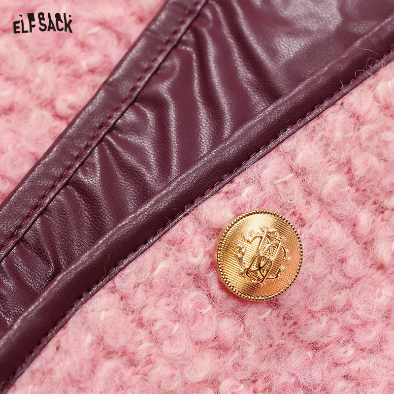 Elfsack 2024 inverno recém chegados elegante casaco de lã rosa com decote em v para mulher