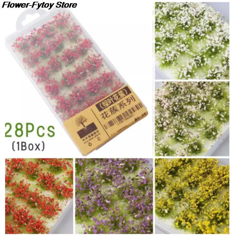 28pcs Flower Model Flower Cluster Toy Simulation Grass Wild Rose Train Flower For Sand Table Layout Making DIY Landscape Diorama