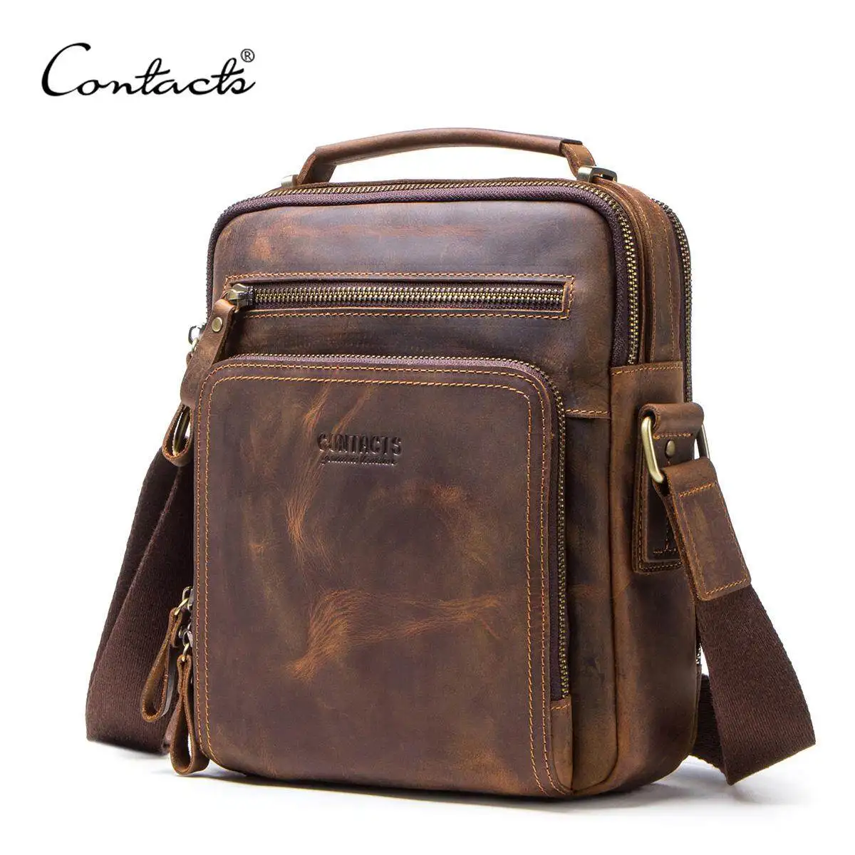 Imagem -03 - Bolsa de Ombro de Couro Crazy Horse para Homens Bolsas Mensageiro Vintage Bolsas Crossbody Masculinos Bolsa Masculina Sling Bag