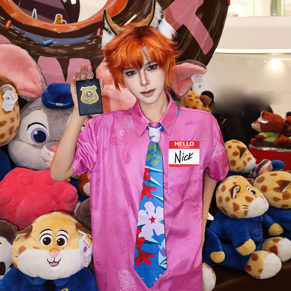 

Zootopia 2 Nick Wilde Cosplay Full Set - Fox Shirt + Bucket Hat, Crazy Animal City Halloween Comic-Con Costume