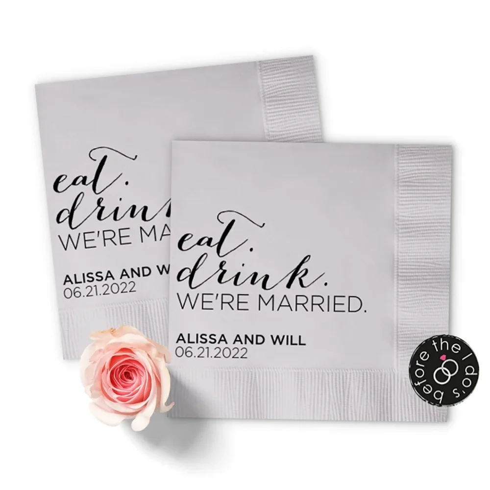 

50PCS Eat Drink We're Married Personalized Wedding Napkins - Cocktail Napkins - Paper Wedding Napkins - Wedding Bar Napkins