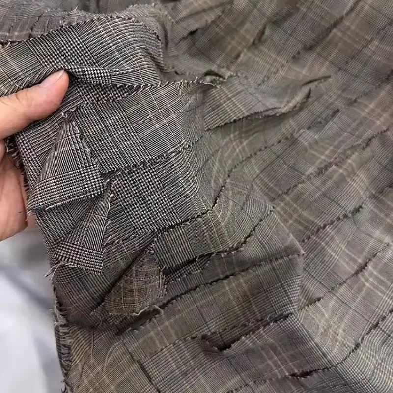 Twill Checkered Fabric 3D Applique Strips Blazer Trench Coat Pants Custom Tailoring Fashion Material DIY Design Textile