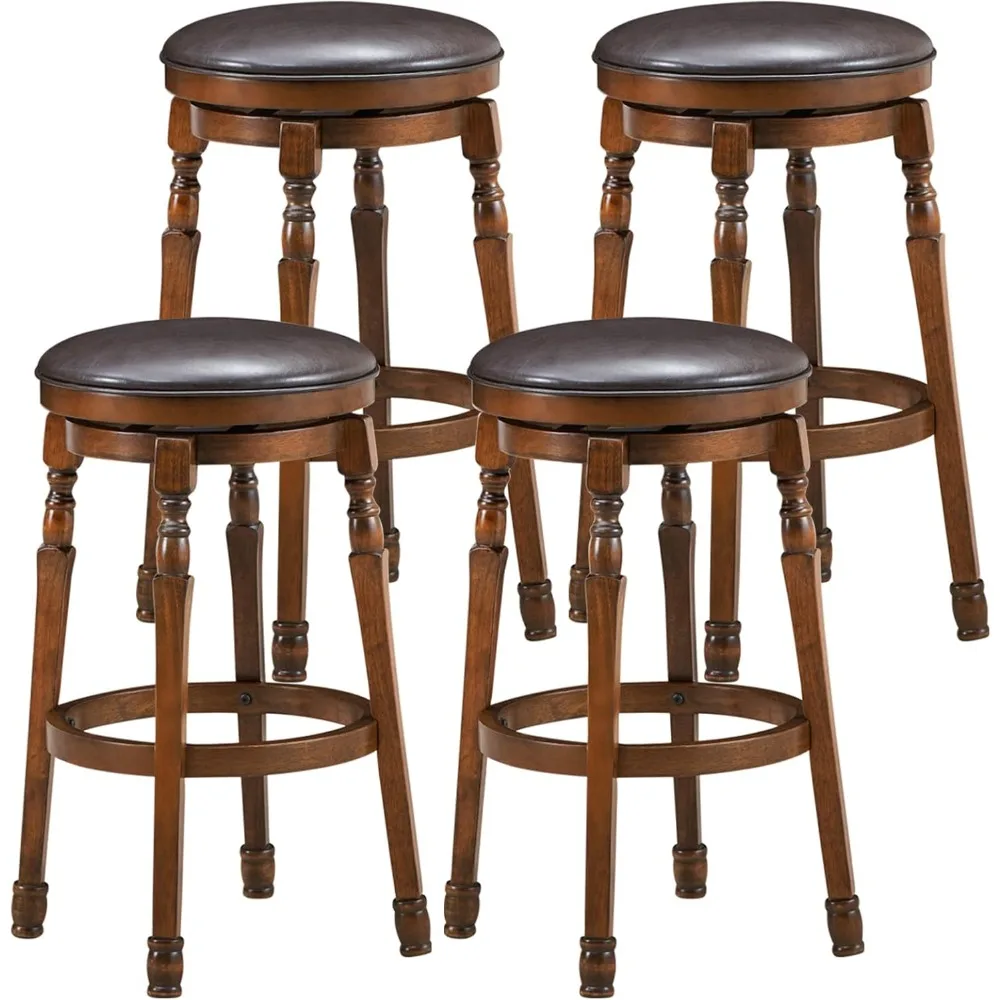 

29 Inch Swivel Bar Stools Set of 4, Rubber Wood, Brown