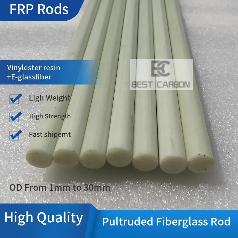 Free shipping OD1 2 3 4 5 6 7 8 10 11 12 14 16 20mm, 500mm length Round Pultruded Fiberglass Rod,frp rod, gfk rod ,kite pole