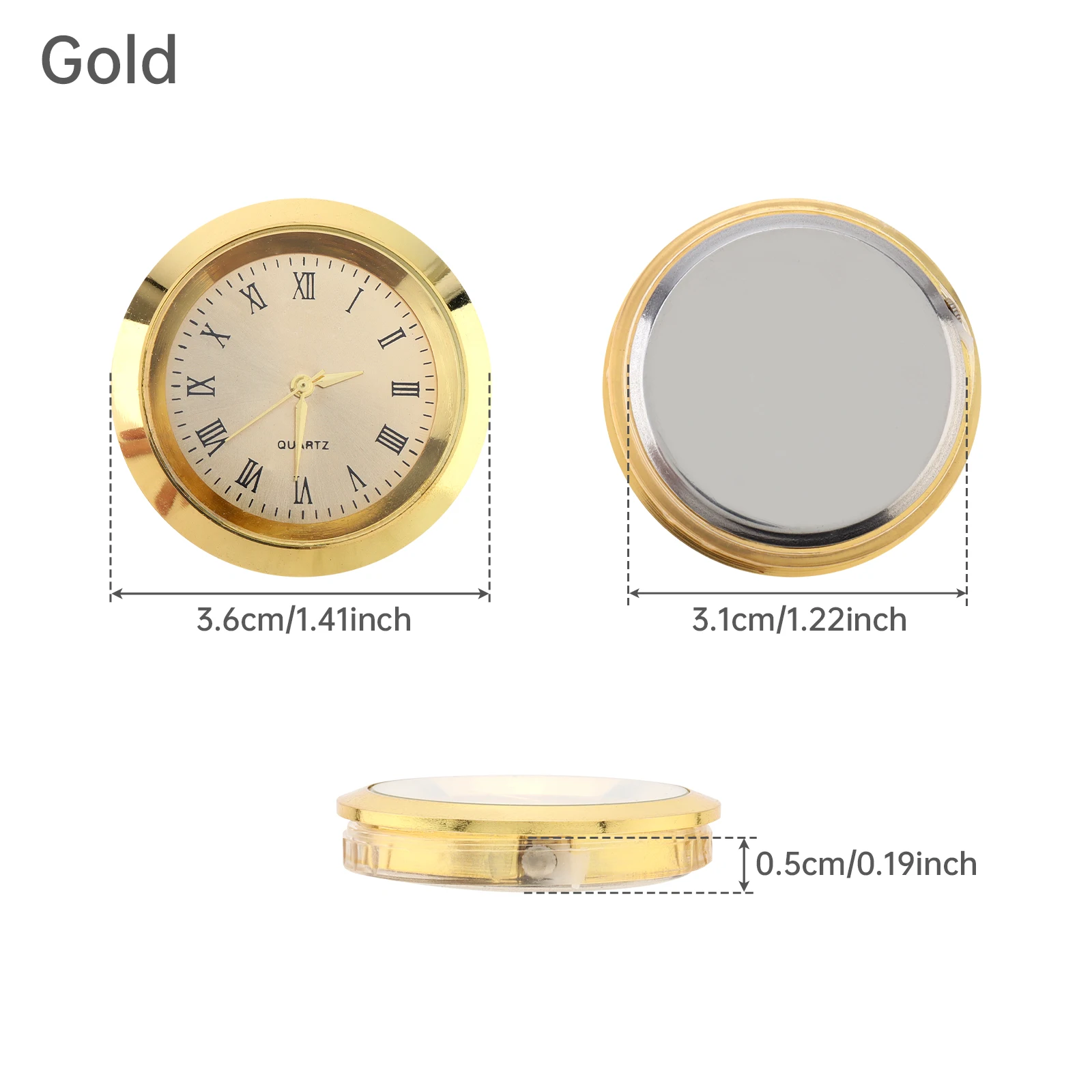 37mm 1-1/2 inch Quartz Movement Round Mini Clock Insert for 35mm Diameter Hole Miniature Craft Clock Roman Numbers Movement Tool