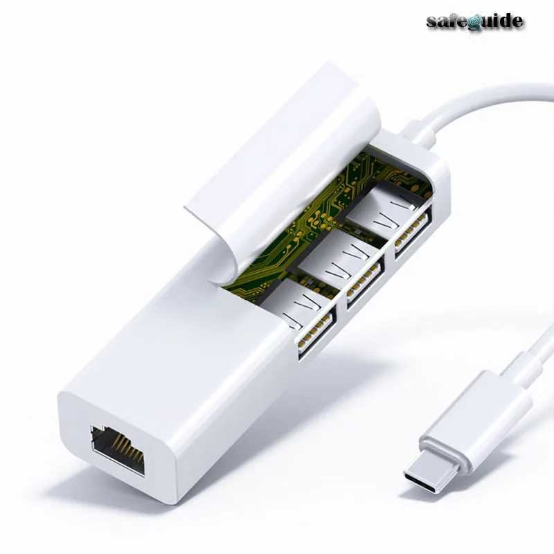 

4 in 1 USB Type C to RJ45 Lan Network Card USB2.0 Ethernet Card Hub Splitter Adapter 10GBit/s for Laptop PC Driver