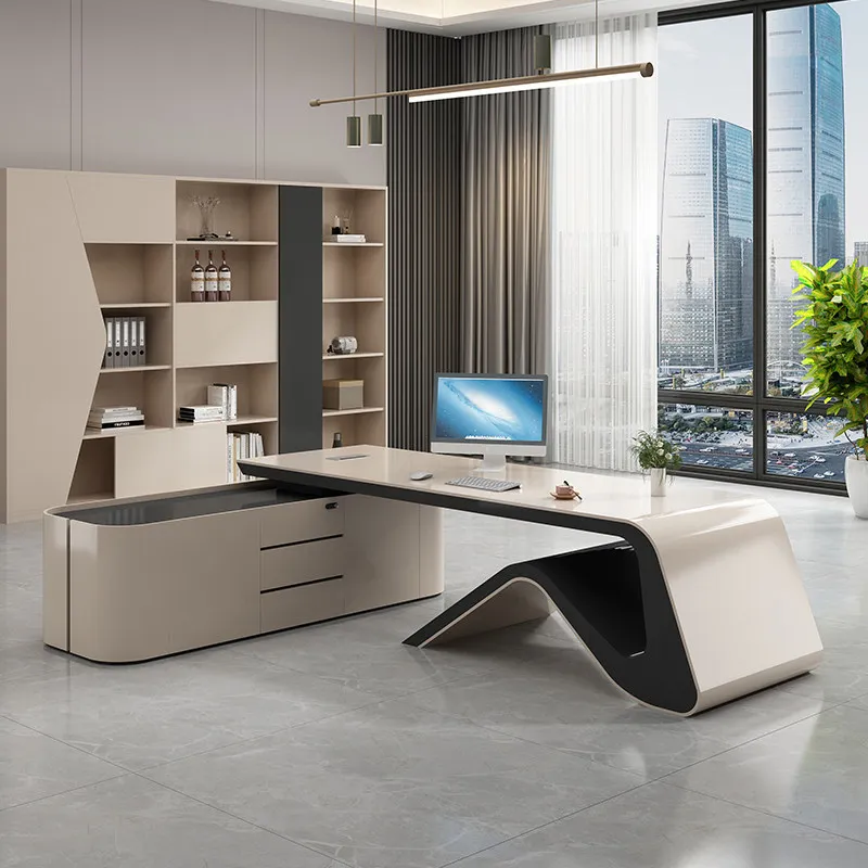 High-end Paint Desk Boss Table Simple Modern Creative Light Luxury Designer High-end Class Desk Table And Chair Combination