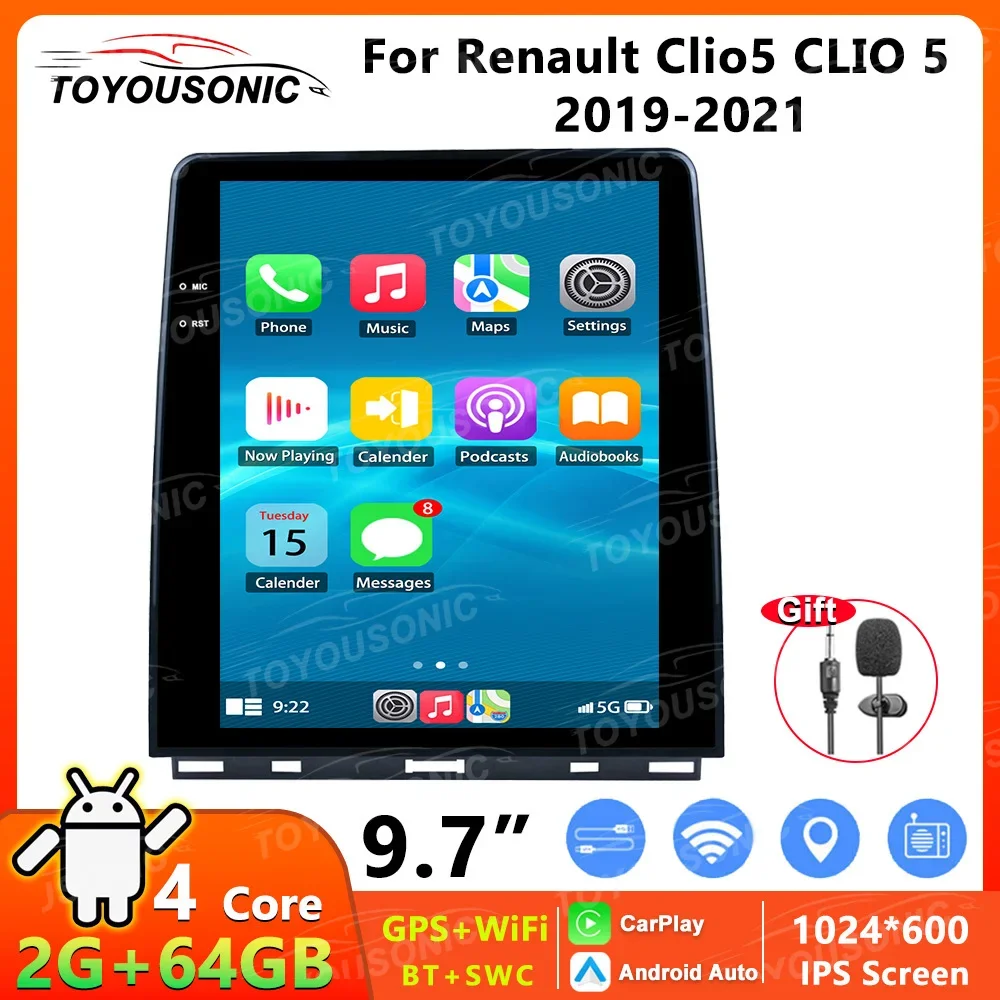 TOYOUSONIC 9.7'' Stereo For Renault Clio5 CL10 5 2019-2021 GPS Navigation Carplay Android Auto Car Radio 1din Android Head Unit