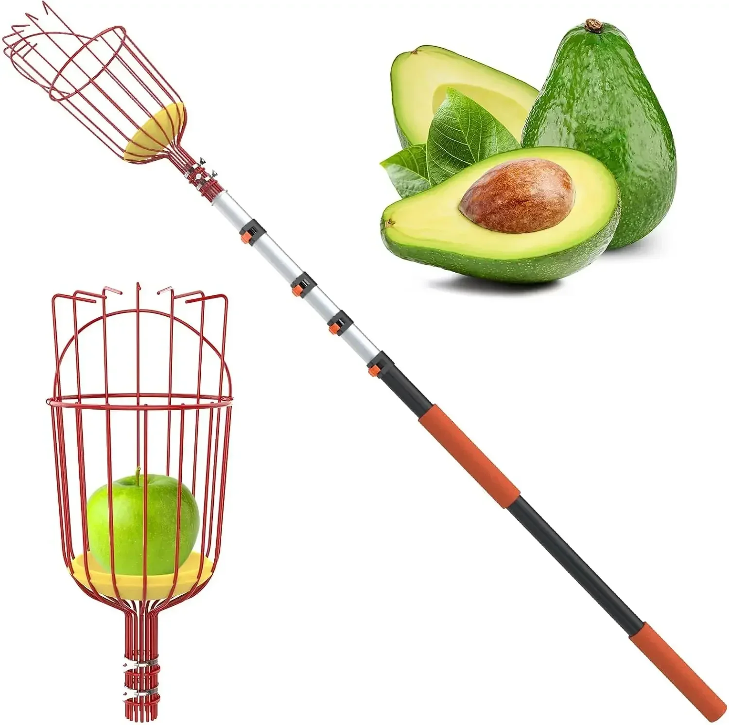 

26ft High Reach Fruit Picker with Basket Telescoping, 5-20 Foot Heavy Duty Sturdy Aluminium Telescoping Extension Pole（Hot）