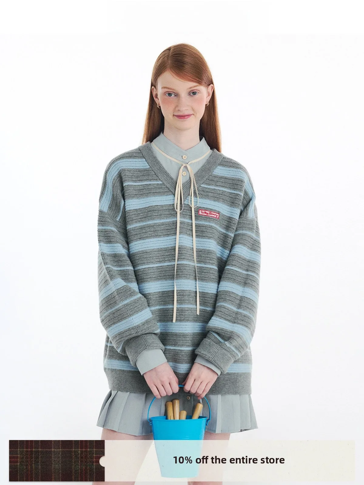 

WhyBerry осень-зима свободный вязаный свитер с v-образным вырезом цвет блузка в полоску длинный све женский топ для поездок на работу стандартной длины