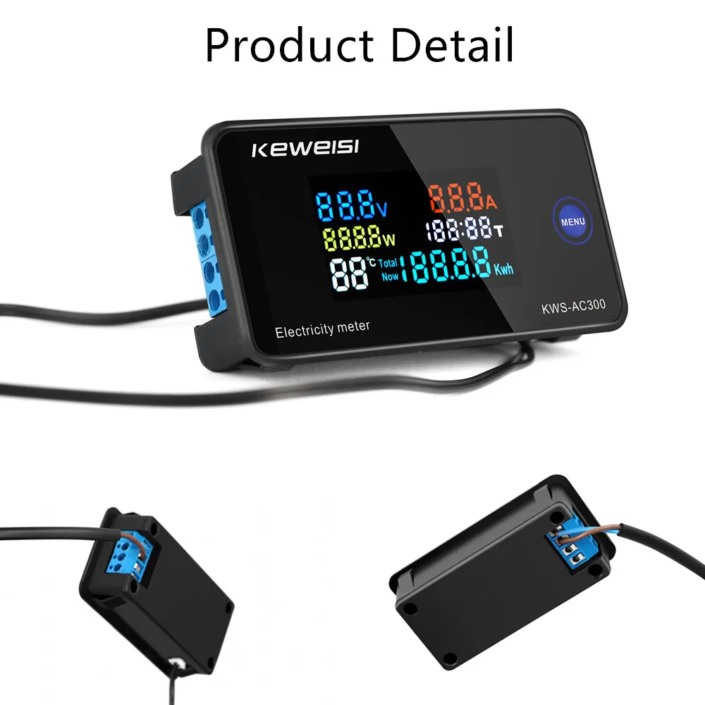 6 in 1 KWS-AC300 100A Digital Wattmeter AC Ammeter KWS Power Energy Meter Volt Watt Kwh LED Voltmeter with Reset Function