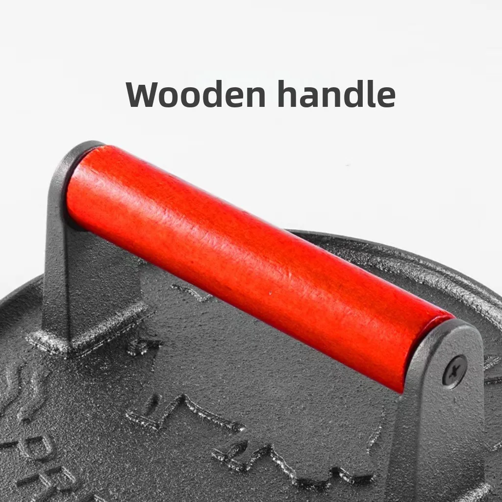 Cast Iron Meat Press Manual Non-stick Uncoated Burger Meat Press Square Round Beech Handle