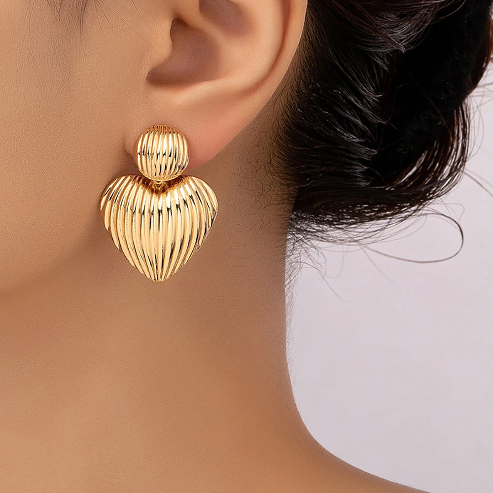 Women Girls Stud Earrings Cute Brushed Love Heart Annular Sphere Shape Charms Earring Unique Alloy Jewelry Gift Party Accessory