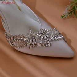 TOPQUEEN Handmade DIY Pearl Rhinestone Applique High Heel Shoe Sticker Patch Wedding Women's Sewing Dress Patch SP08