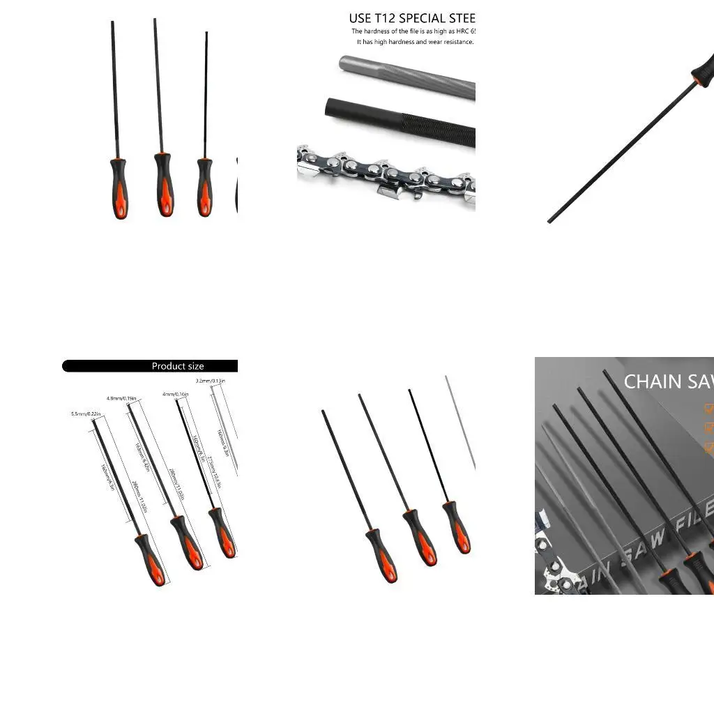 4pc Round File Set with Storage Bag 3.2mm 4.0mm 4.8mm 5.5mm Sizes Easy to Carry for Chainsaw Chain Sharpening Files