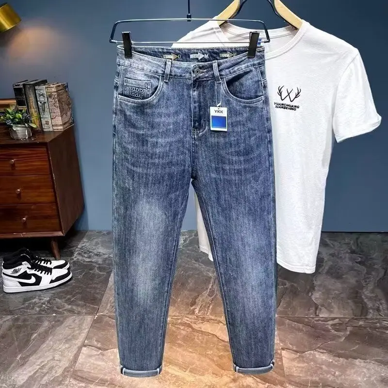 

Embroidered Straight Leg Men's Jeans Casual Harajuku Style Loose Fit Dad Pants High Waist Zipper Closure All Seasons Wear