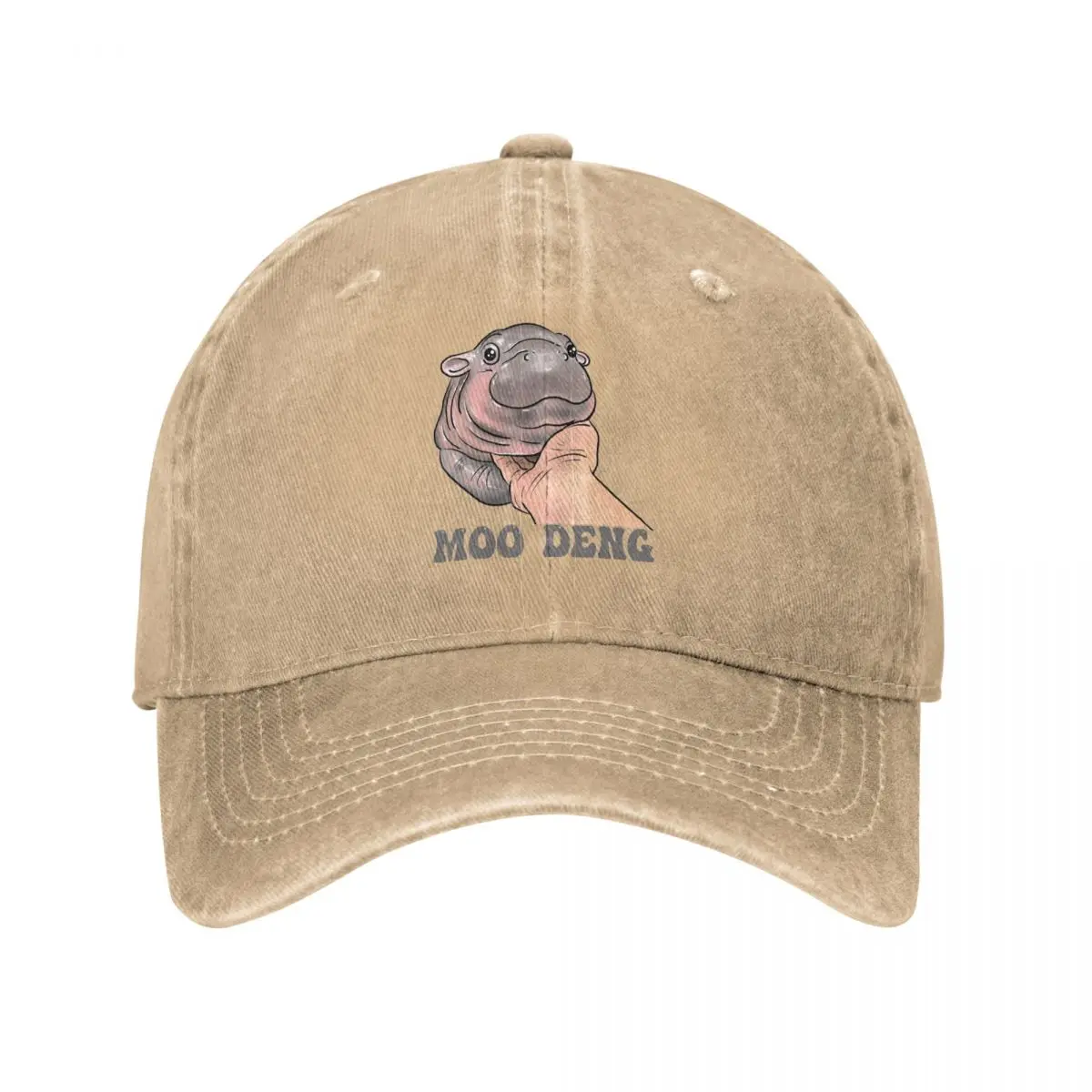 Moo Deng Baby Hippo Held In Hand Men Women Baseball Cap Hippopotamus Funny Meme Distressed Denim Caps Hat Workouts Snapback Cap