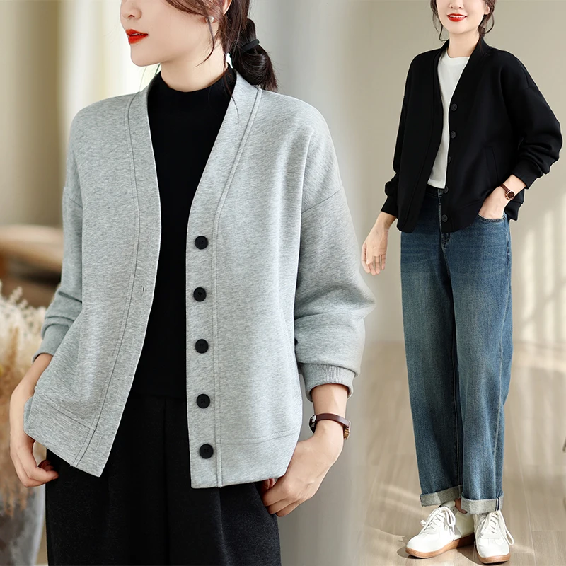 plus Size Women's Long Sleeve Sweatshirt Jacket Loose Base Shirt Spring Autumn New Style Comfortable Casual Outerwear