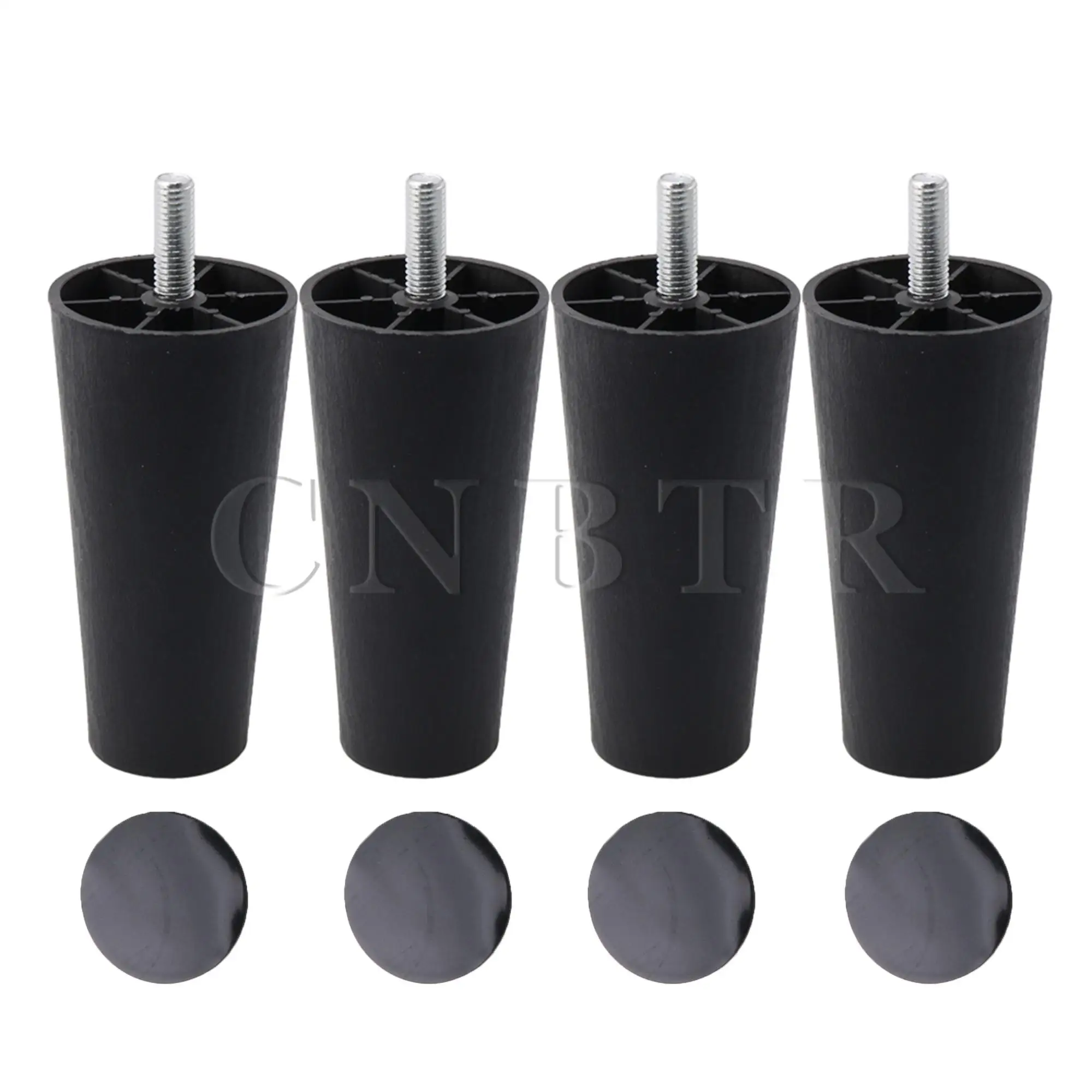 CNBTR 4x patas de muebles redondas de plástico negro cónico para sofá 120x60x38mm