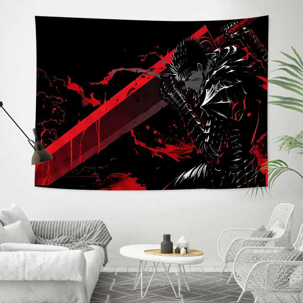 Berserk Guts Hot Anime Anime Tapestry Hippie Flower Wall Carpets Dorm Decor Wall Hanging Home Decor