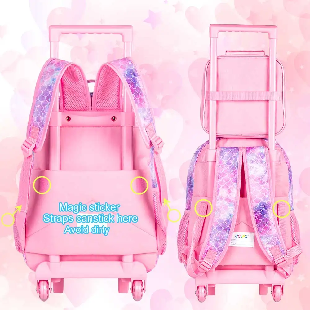 Rolling Backpack for Girls, Kids Roller School Bag with Wheels Toddler Wheeled Bookbag Elementary