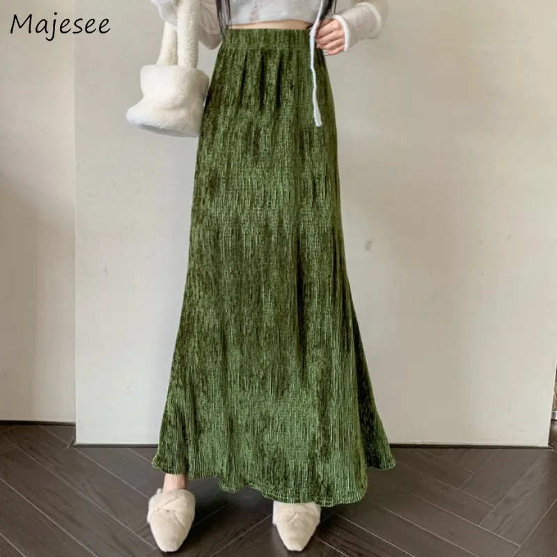 

Юбки для женщин, плиссированные мешковатые однотонные винтажные модные уличные женские элегантные темпераментные нежные модные универсальные с высокой талией