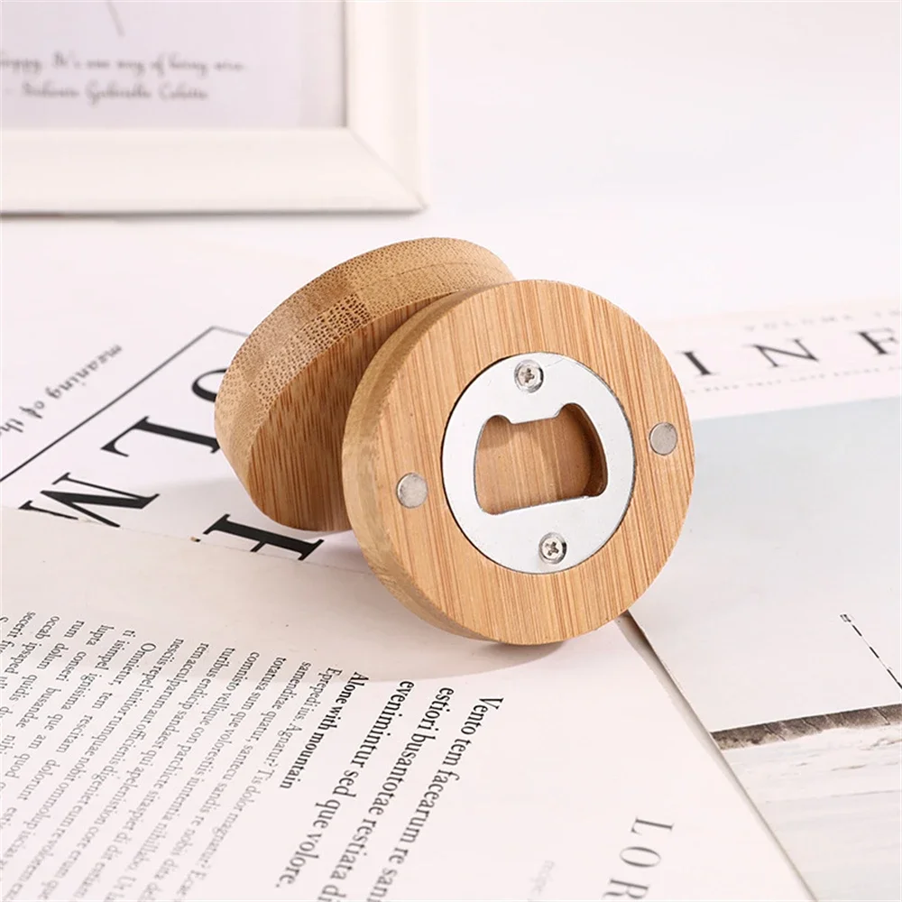 40pcs Bamboo Round Shape Magnetic Bottle Openers