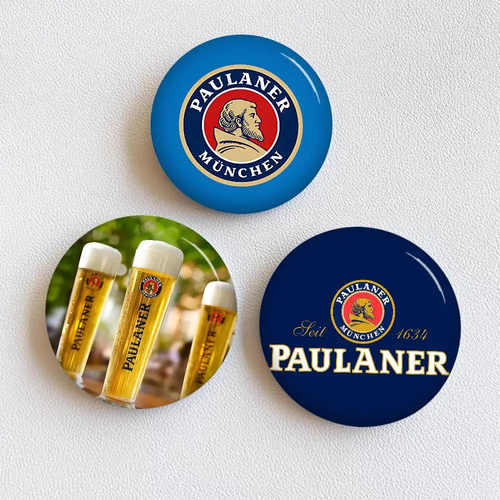 German Beer P-Paulaners 32/44/58mm Handmade Pin Round Funny Snap-in Brooches for Backpack Cothes Accessories Hat Decoration