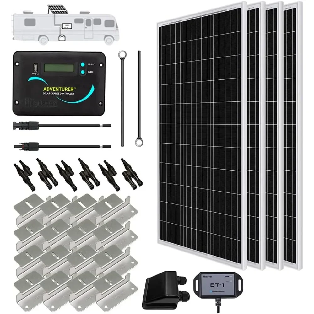 400 Watts 12 Volts Monocrystalline Solar RV Kit Off-Grid Kit with Adventurer 30A PWM LCD Charge Controller Mounting Brackets