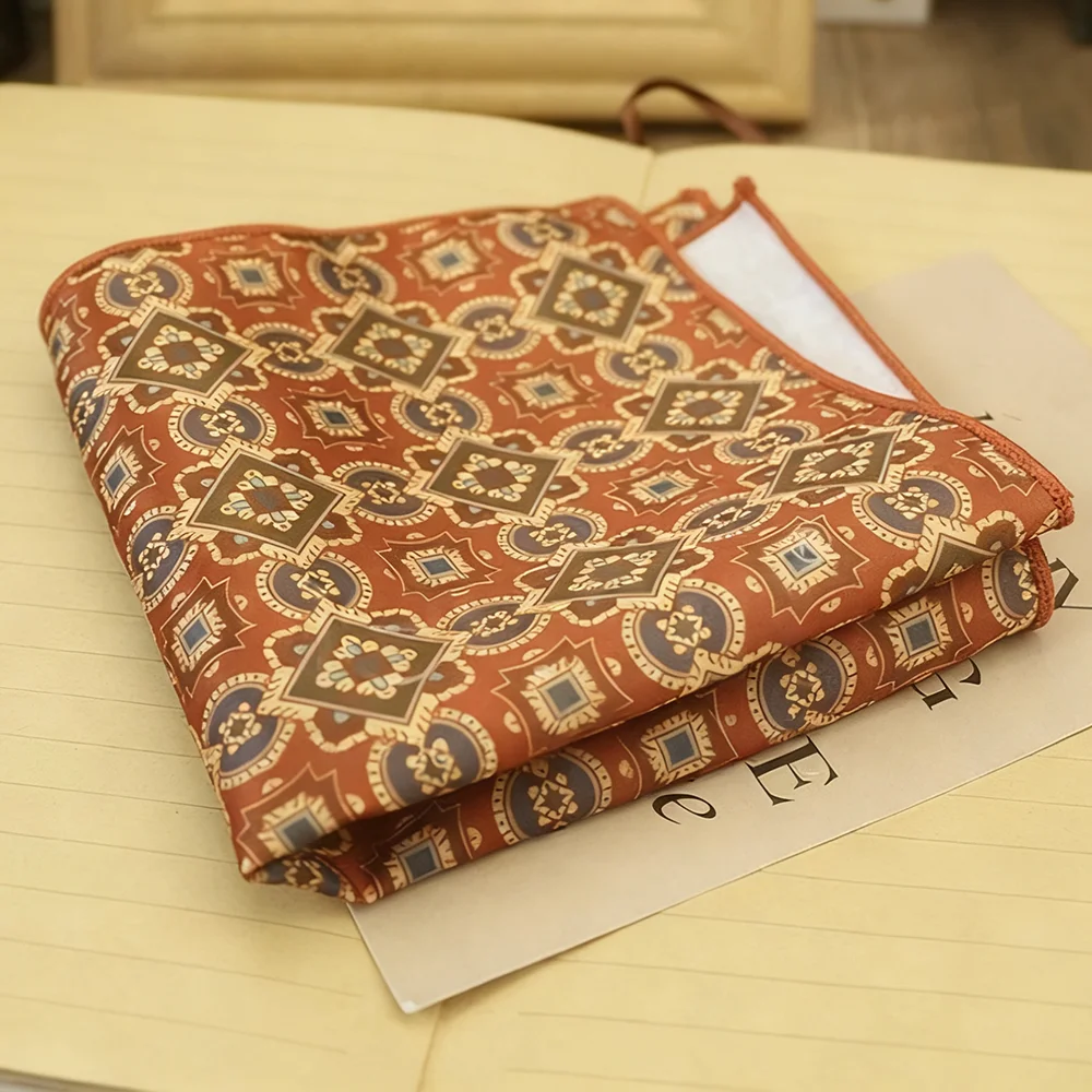 23 سنتيمتر رجل البني جيب مربع الأزهار منقوشة المطبوعة منديل فاخر موضة التعادل دعوى اكسسوارات حفل زفاف العريس المنديل #6