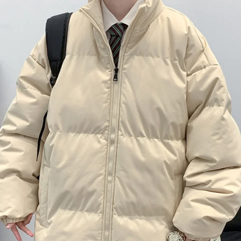 Parkas homens mais veludo mais grosso cor sólida manter quente alta rua bolsos com zíper outono inverno solto moda casacos all-match chique