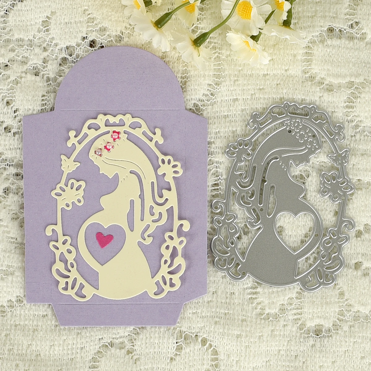 Love Pregnant Woman Greeting Card Tag Envelope Candy Style Pckaging Birdie Handbag Metal Cutting Dies for Scrapbooking DIY