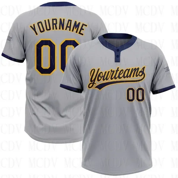 Custom Gray Navy-Red Two-Button Unisex Softball Jersey 3D Printed Team Name Number Jerseys Sports Wear Adult Youth