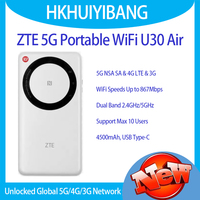 Unlocked ZTE 5G Portable WiFi U30 Air 2x2 MIMO 4500mAh Dual Band NFC Pocket MiFi 5G 4G LTE Mobile WiFi Router With Sim Card Slot