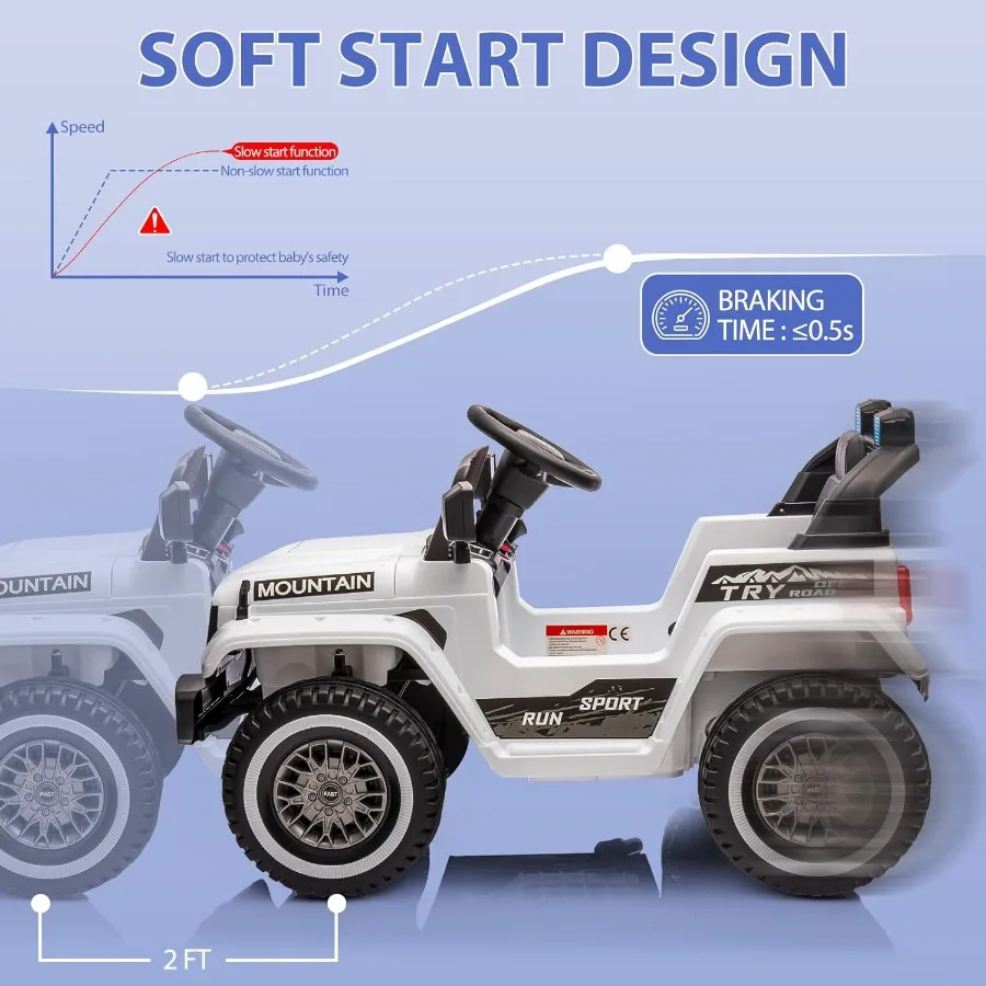รถบรรทุกเด็กขับได้ 12V, รถยนต์ไฟฟ้าใช้แบตเตอรี่พร้อมรีโมทคอนโทรลสำหรับผู้ปกครอง, ระบบกันสะเทือนแบบสปริง, 3 ระดับความเร็ว, แตร, เพลง และระบบจอด